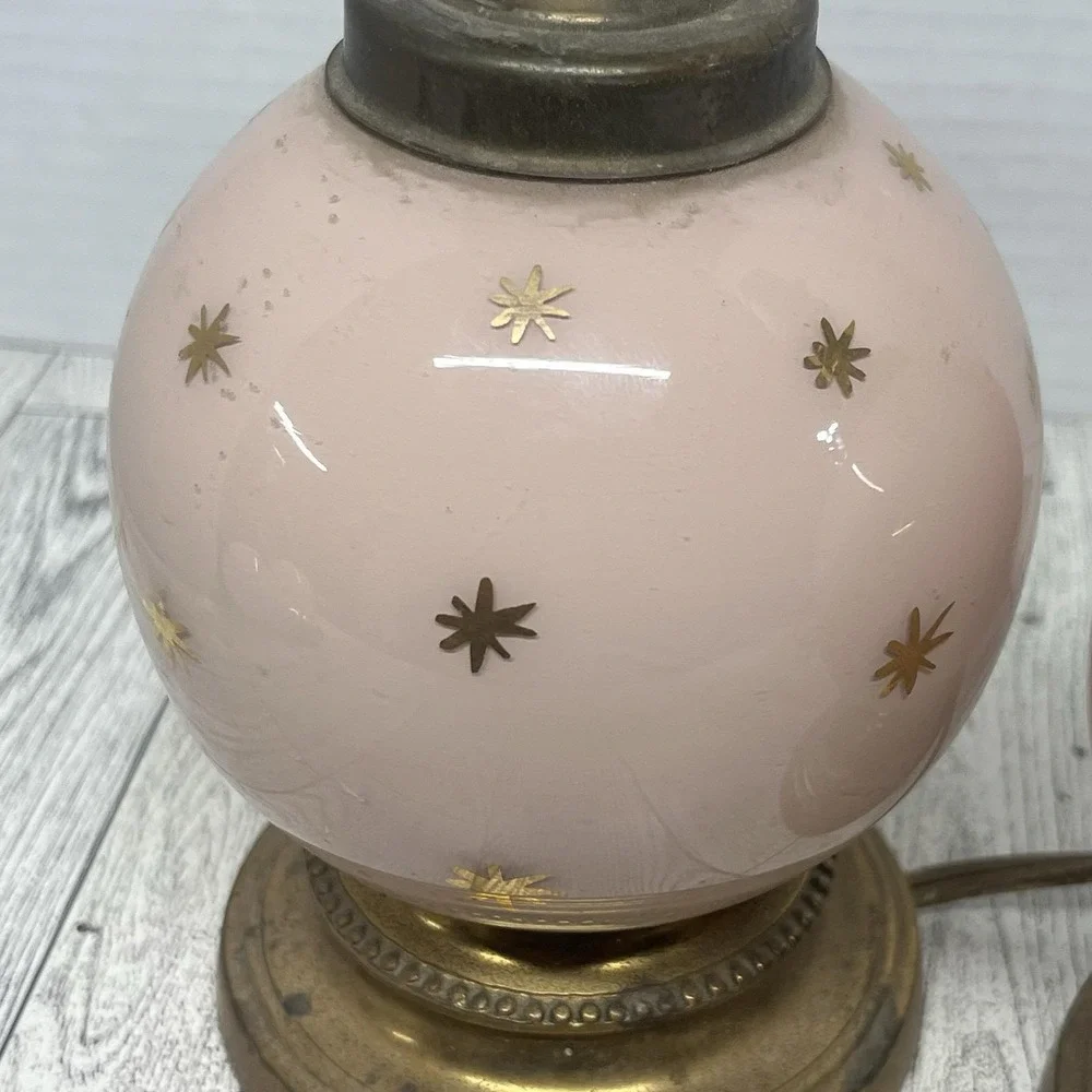 Vintage Pink Atomic Starburst Boudoir Lamps Pair Mid Century Modern 1950s Retro